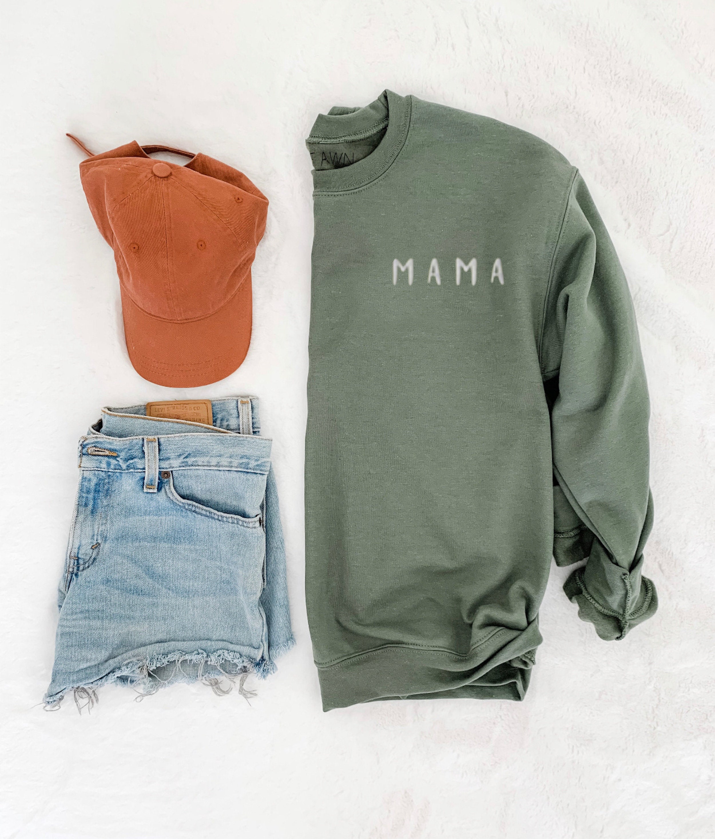 MAMA Unisex Sweatshirt: Embroidered Military Green Sweatshirt for Stylish Moms