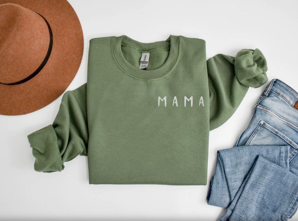 MAMA Unisex Sweatshirt: Embroidered Military Green Sweatshirt for Stylish Moms