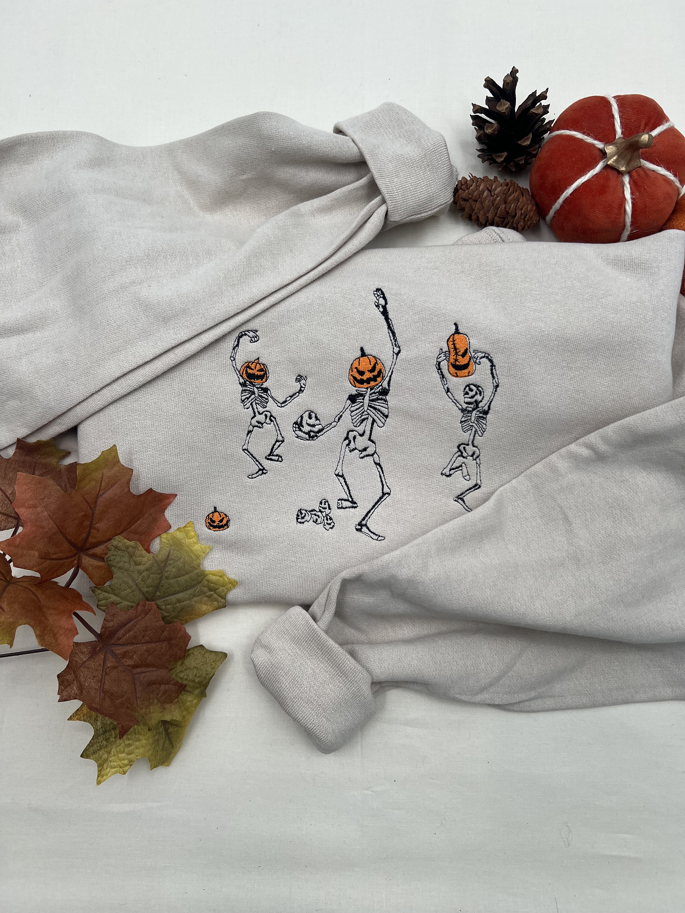 Spooktacular Embroidered Pumpkin Ghost Sweatshirt – Halloween Jack-o-Lantern Fall Crewneck