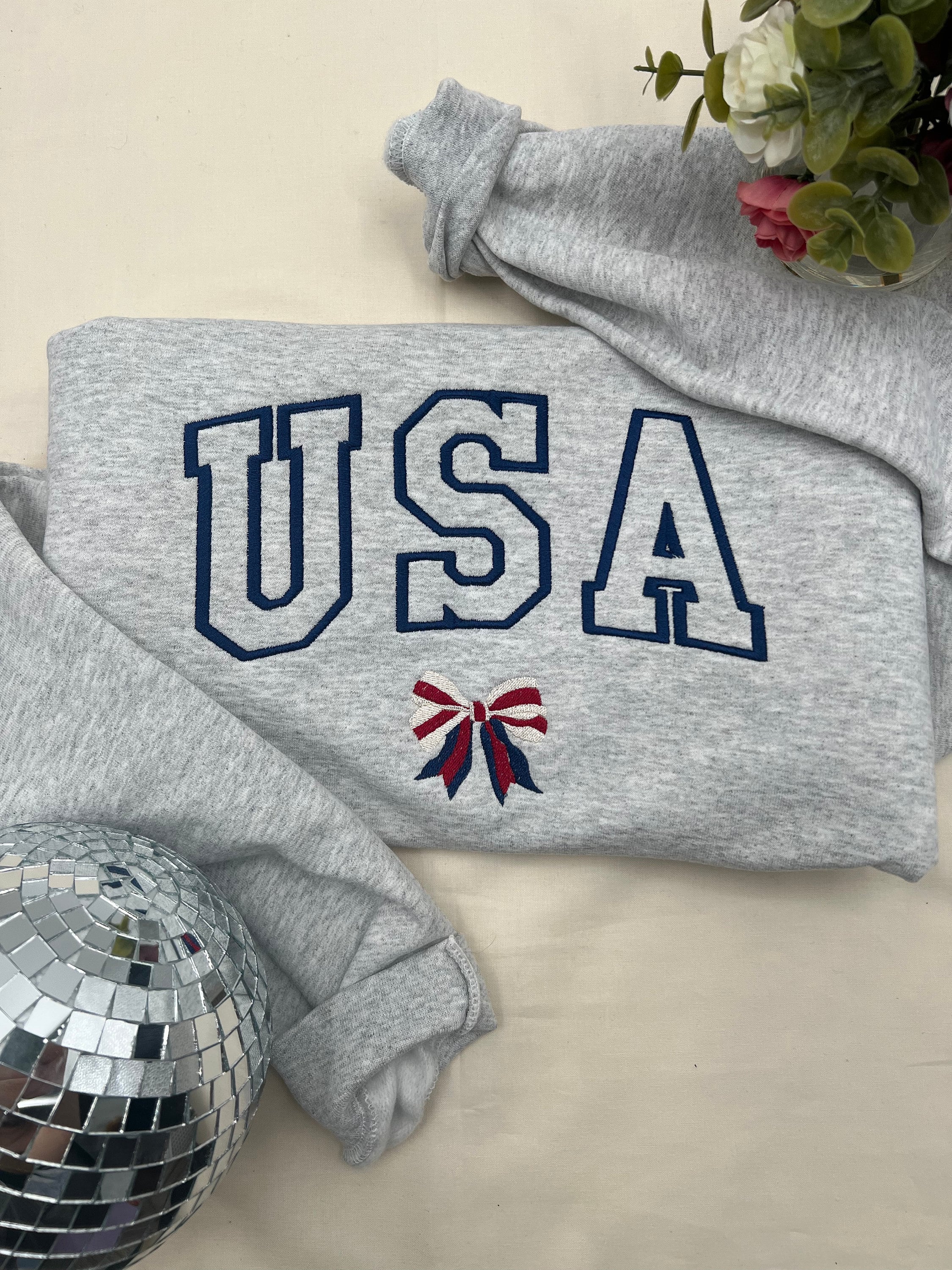 Embroidered America Sweatshirt Fourth Of July Patriotic Crew USA Flag Shirt