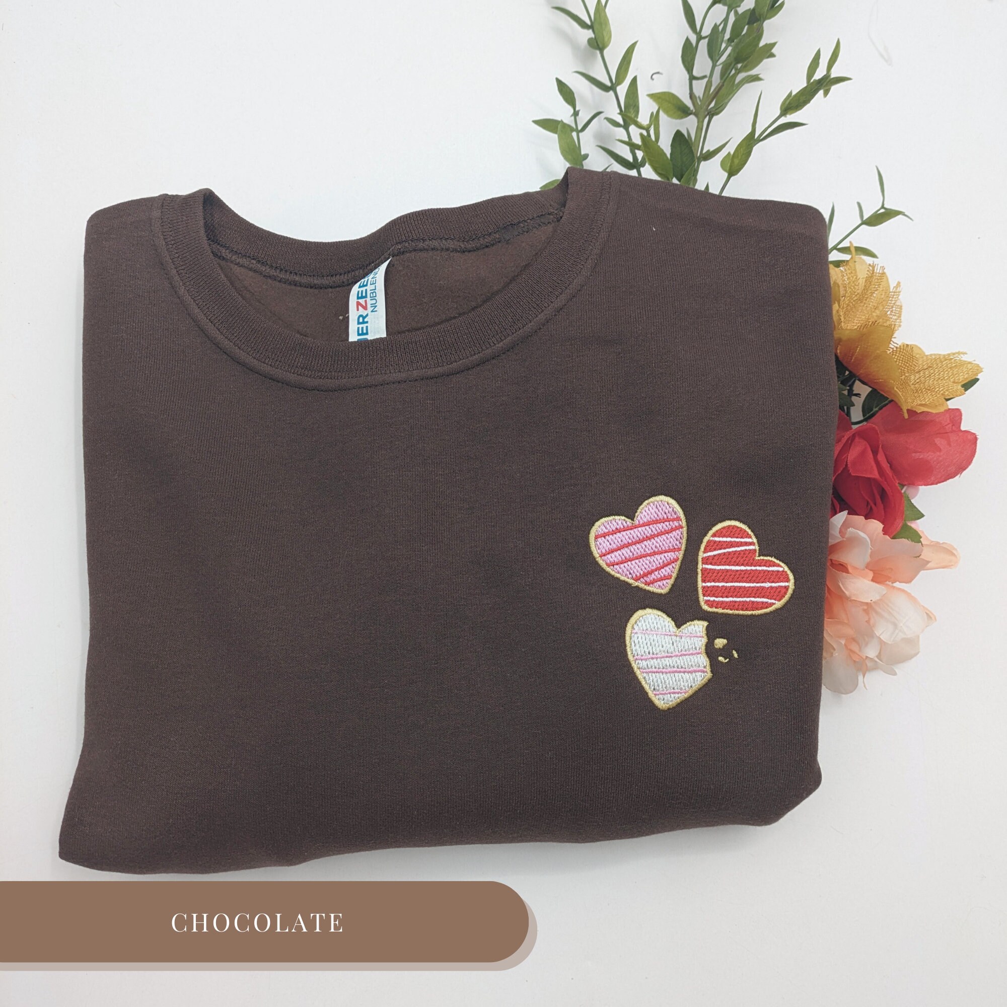 Valentine Cookies Embroidered Sweatshirt – Heart Sweatshirt for Girlfriend – Perfect Valentine s Day Gift