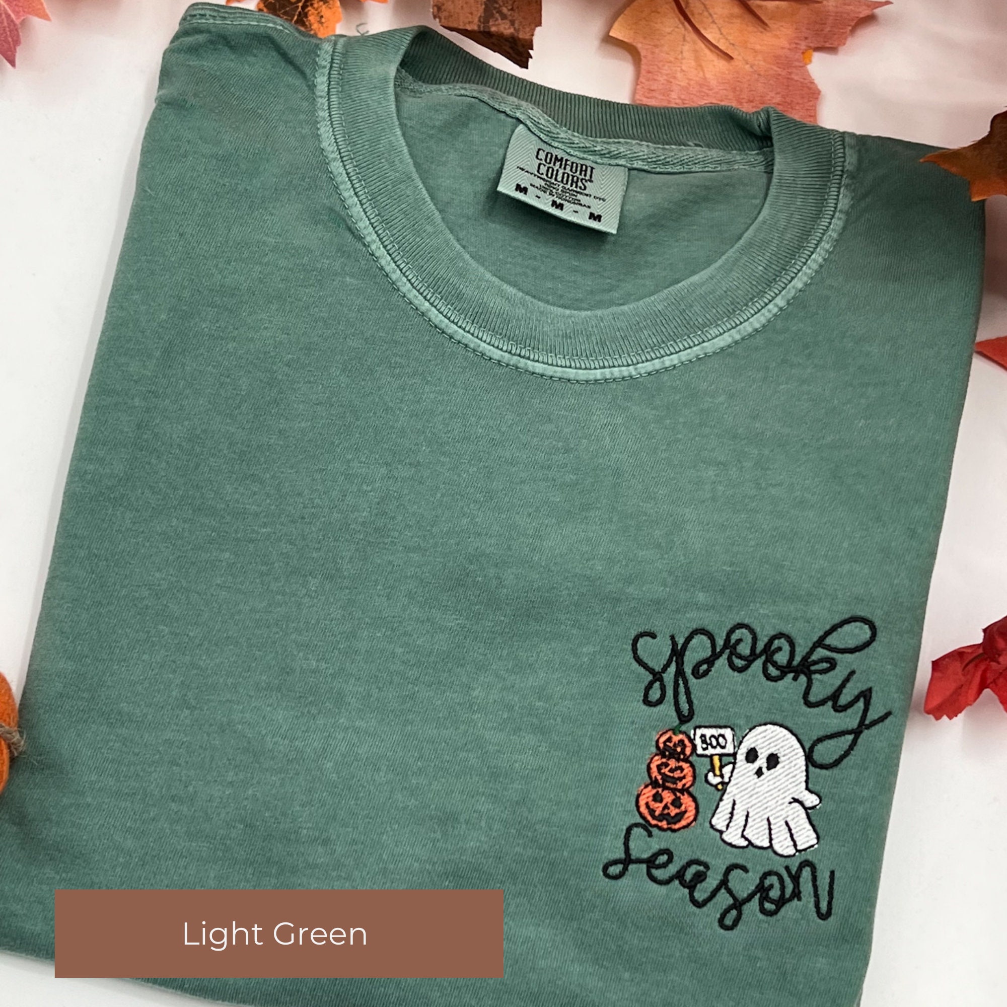 Spooky Embroidered Ghost Shirt: Halloween Comfort Colors Tee for Women