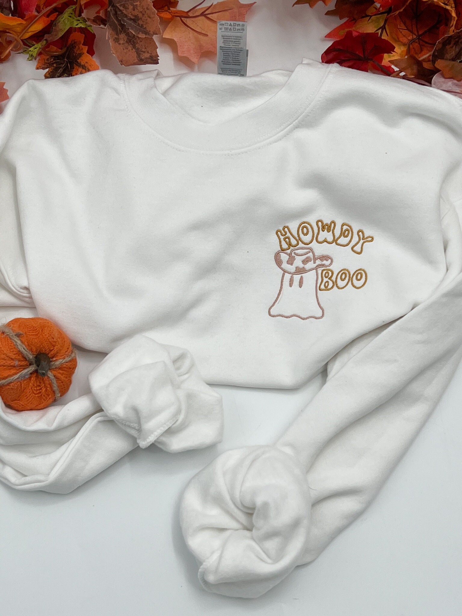 Embroidered Halloween Sweatshirt Cute Ghost & Cow Shirt