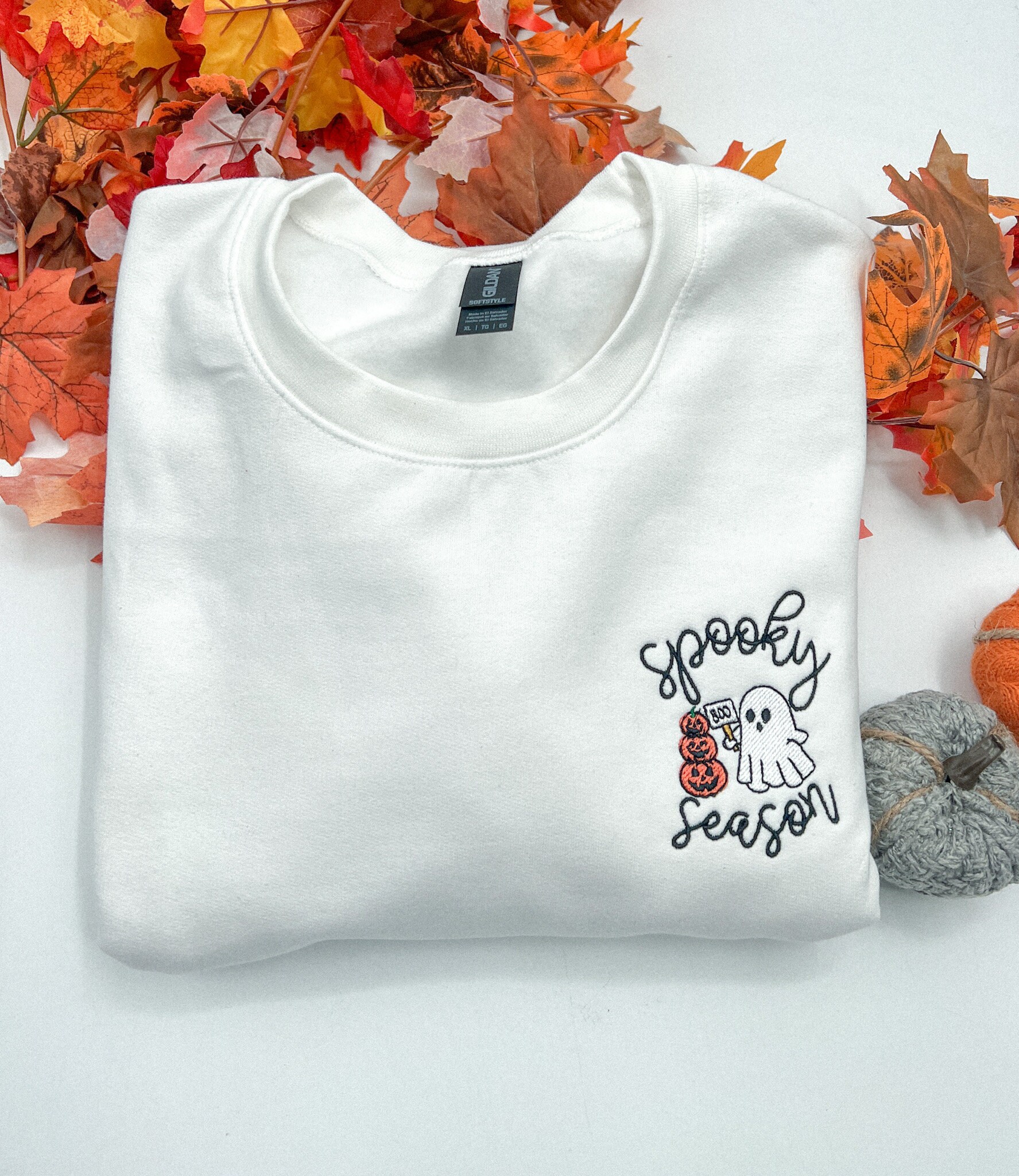 Spooky Season Embroidered Ghost Sweatshirt: Halloween Crewneck & Gift