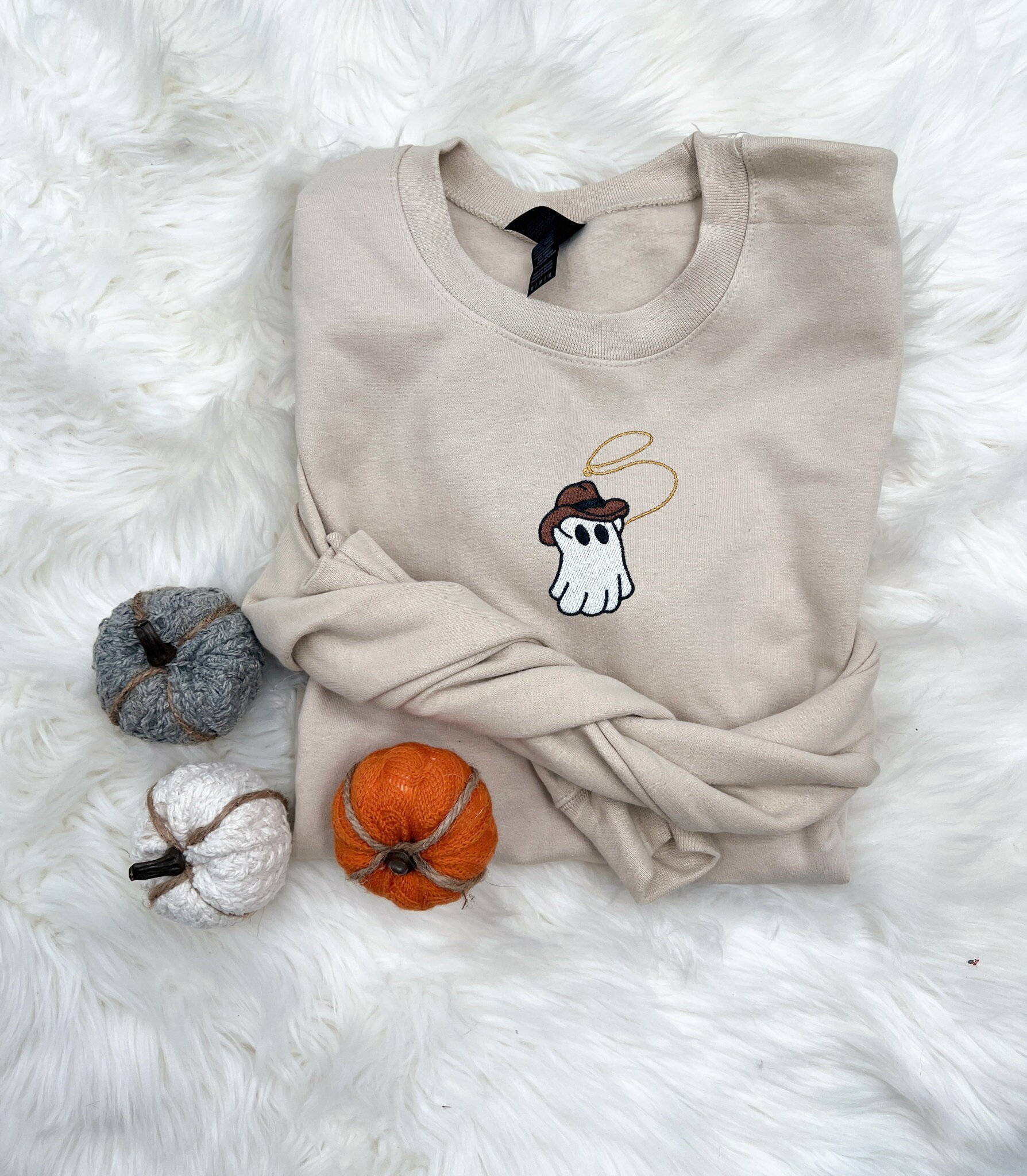 Spooky Season Embroidered Cowboy Ghost Sweatshirt: Perfect Halloween Gift for Her – Cowgirl Halloween