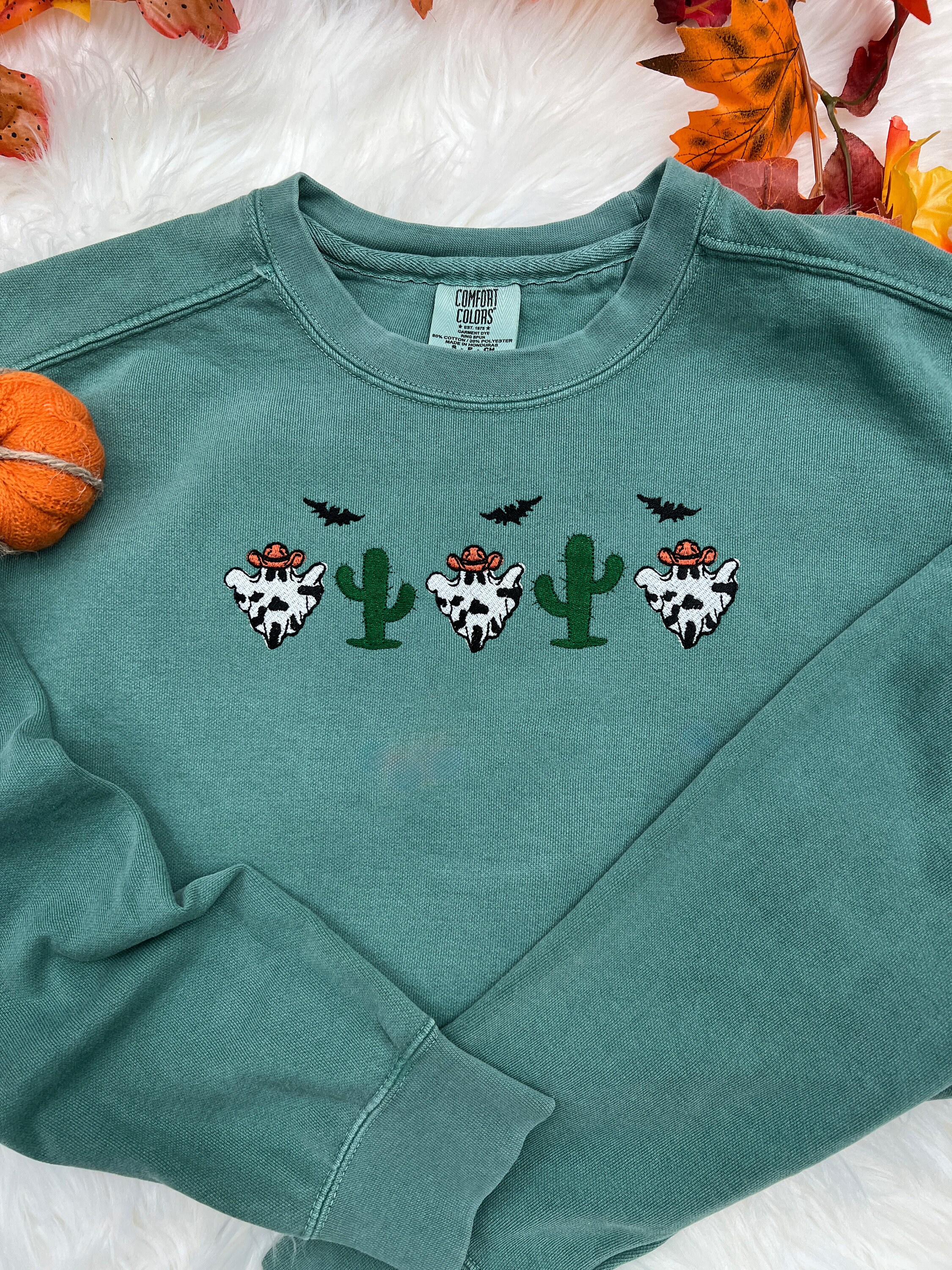 Spooky Vibes Crew: Embroidered Comfort Colors® Sweatshirt – Perfect for Halloween