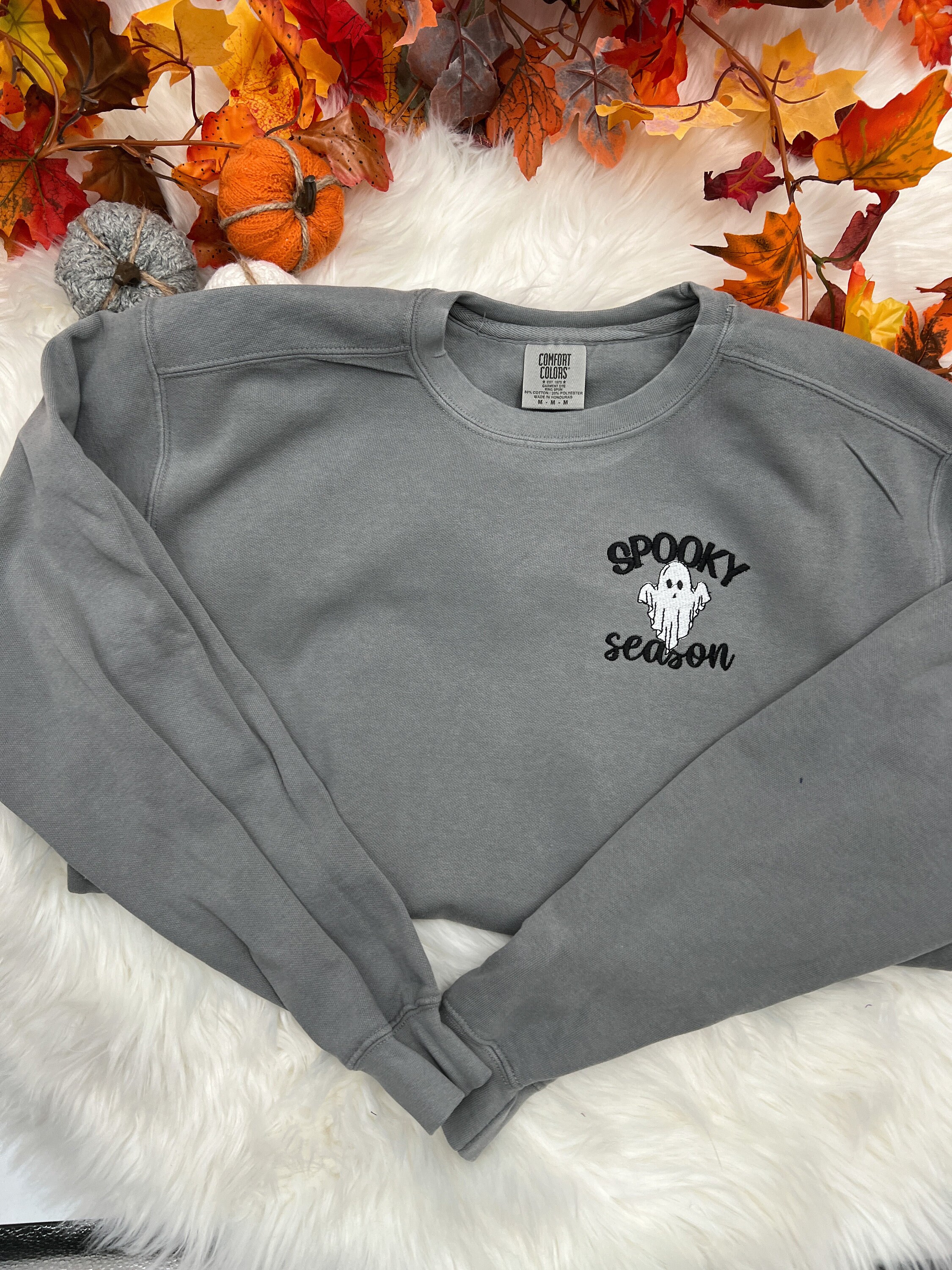 Spooky Season Ghost Crew: Embroidered Halloween Sweatshirt