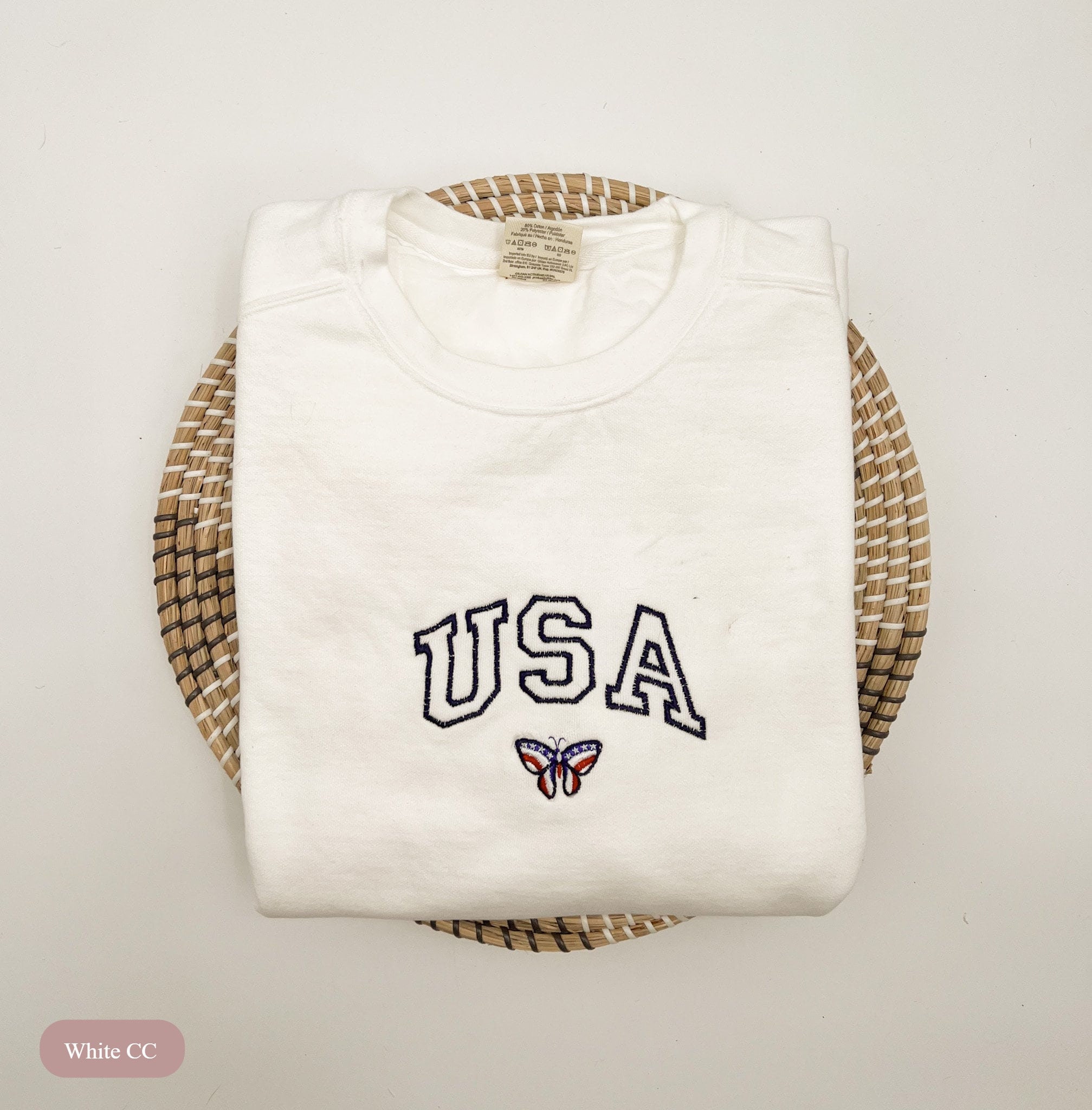 Embroidered Comfort Colors® USA Flag Sweatshirt – Patriotic Butterfly Design for United States of America