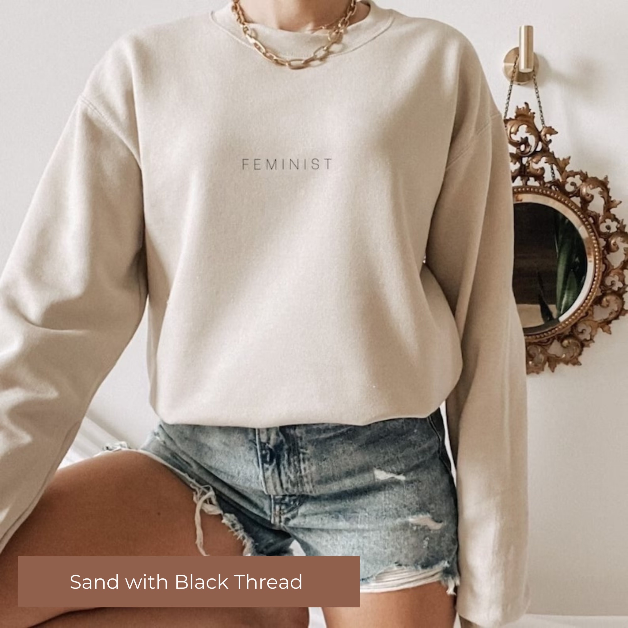 Empowered Women Crewneck Sweatshirt – Embroidered Minimalist & Feminist Slogan Comfort Colors®