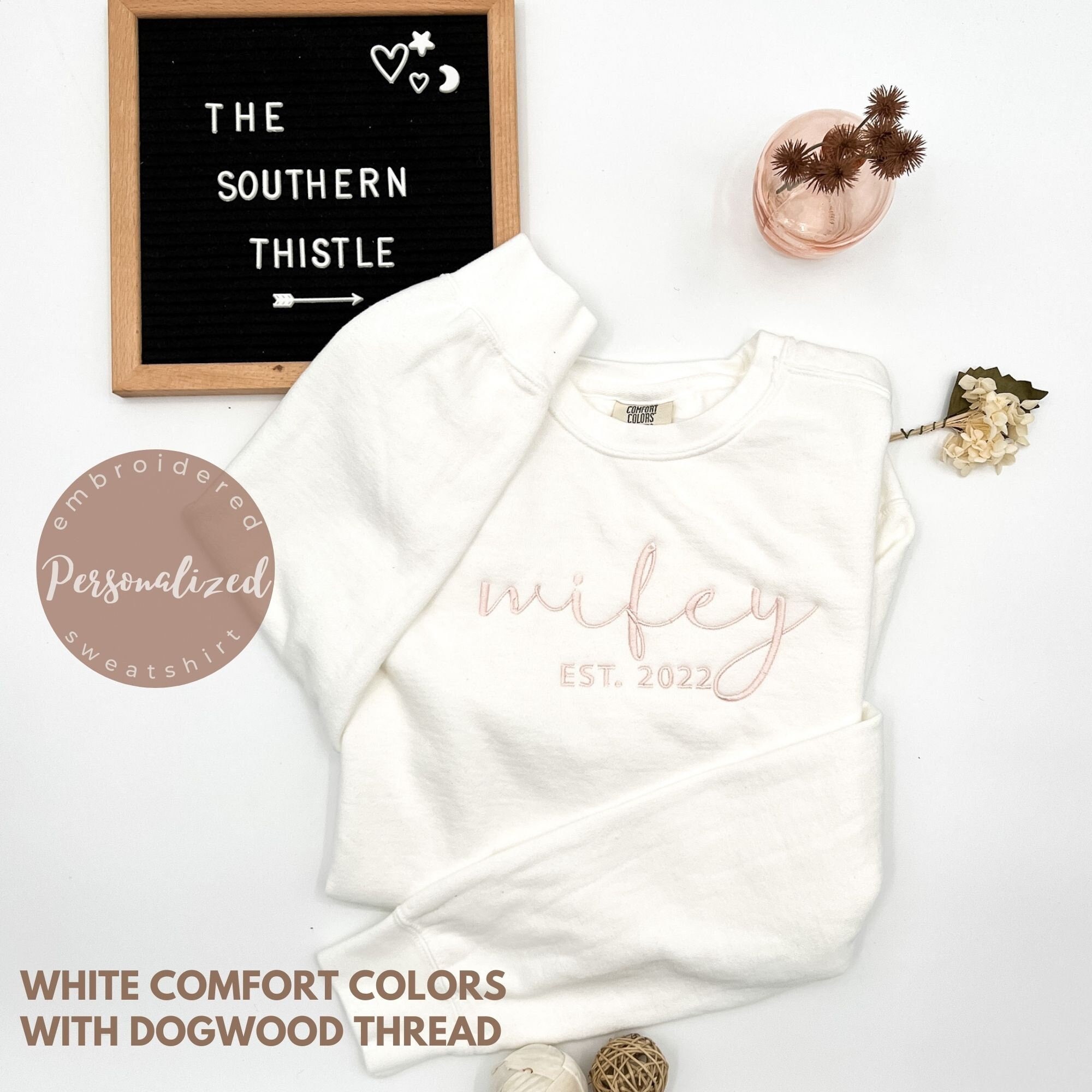 Custom Comfort Colors® Bridal Est Sweatshirt: Personalized Bride Babe Shirts Future Mrs Shirt – Gildan Embroidered Custom Sweater