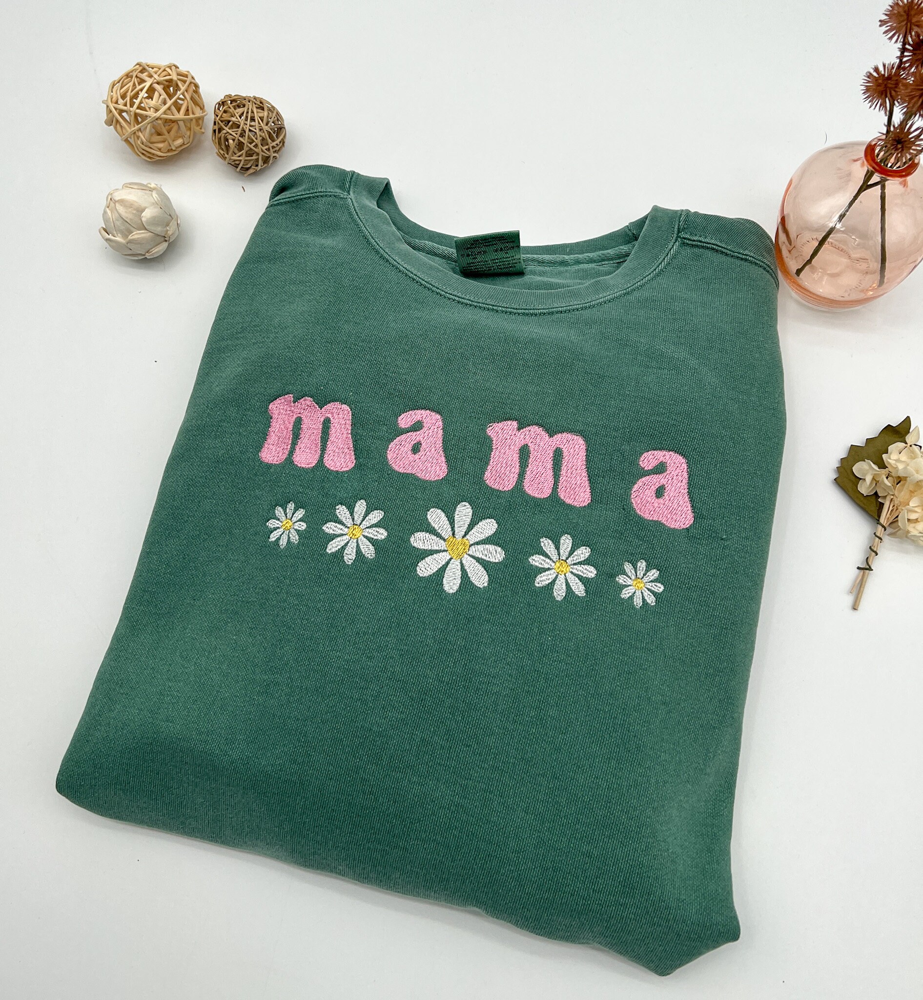 Embroidered Minimal Pocket Mama Sweatshirt – Blessed Mama Mom Shirt for Girls – Granny Crewneck Mama Crew – Gramma