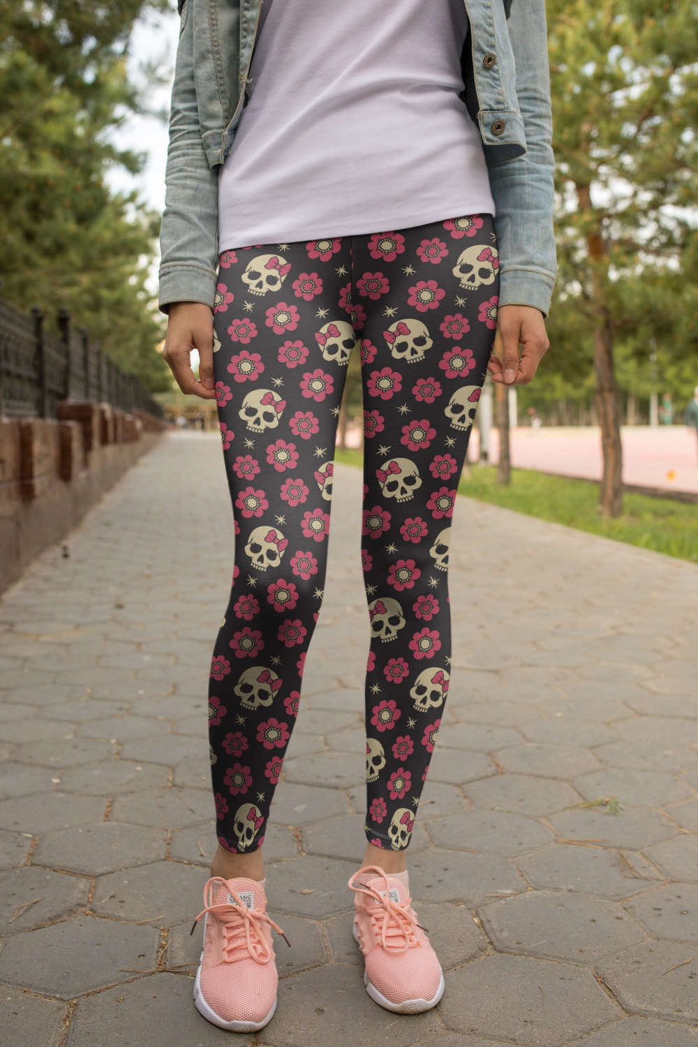 3D All Over Print Brown Skull and flower Legging