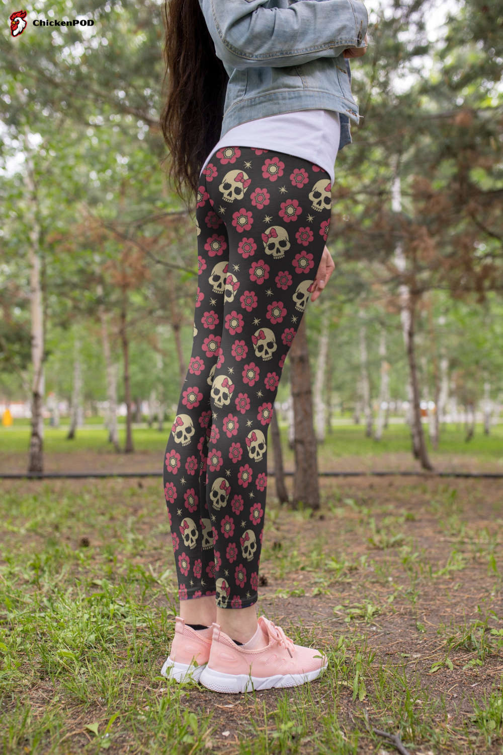 3D All Over Print Brown Skull and flower Legging