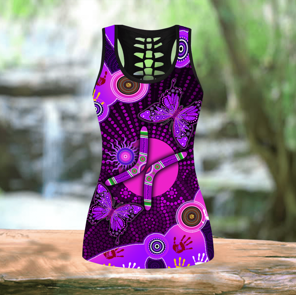 Aboriginal Naidoc Week 2021 Purple Butterflies Combo Legging Tank