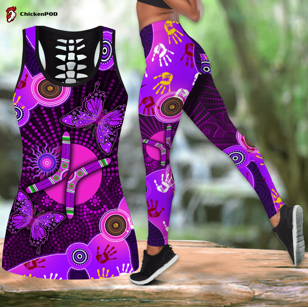 Aboriginal Naidoc Week Purple Butterflies Combo Legging Tank