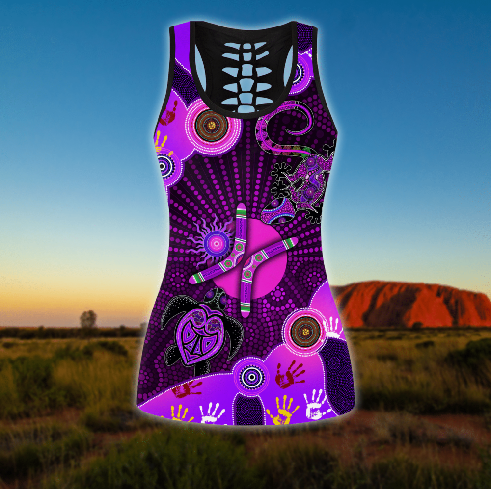 Aboriginal Naidoc Week Purple Turtle Lizard Sun D print combo legging tanktop