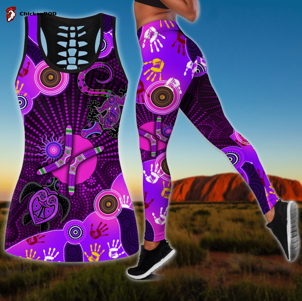 Aboriginal Naidoc Week Purple Turtle Lizard Sun D print combo legging tanktop