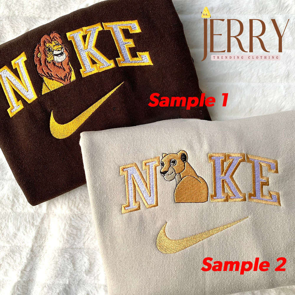 Stylish Adult Lion Couple Nike Sweatshirt: Embroidered Cozy & Trendy