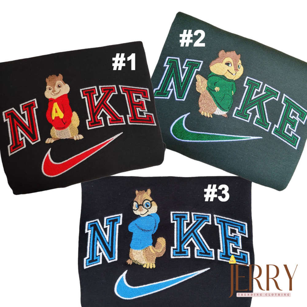 Alvin & Chipmunks Nike Embroidered Sweatshirt: Stylish Cartoon Apparel for Fans