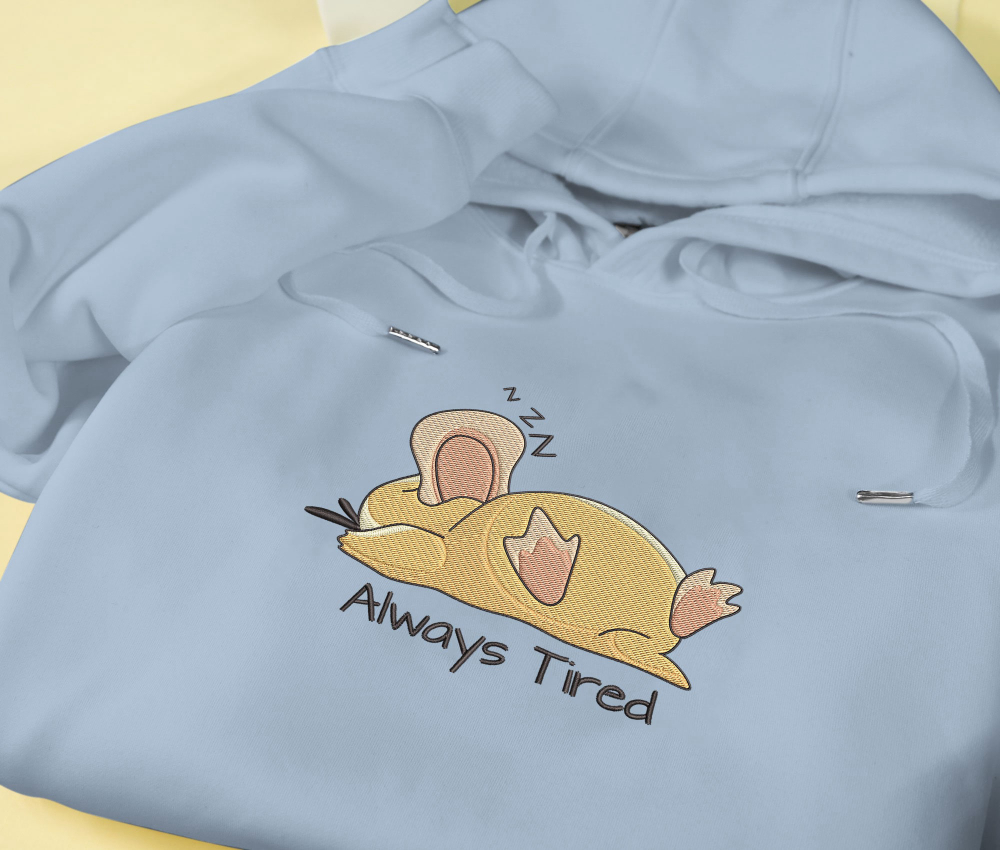 Stay Stylish and Comfortable with Always Tired Psyduck Embroidery Hoodie – Perfect Christmas Birthday and Valentine s Day Gifts