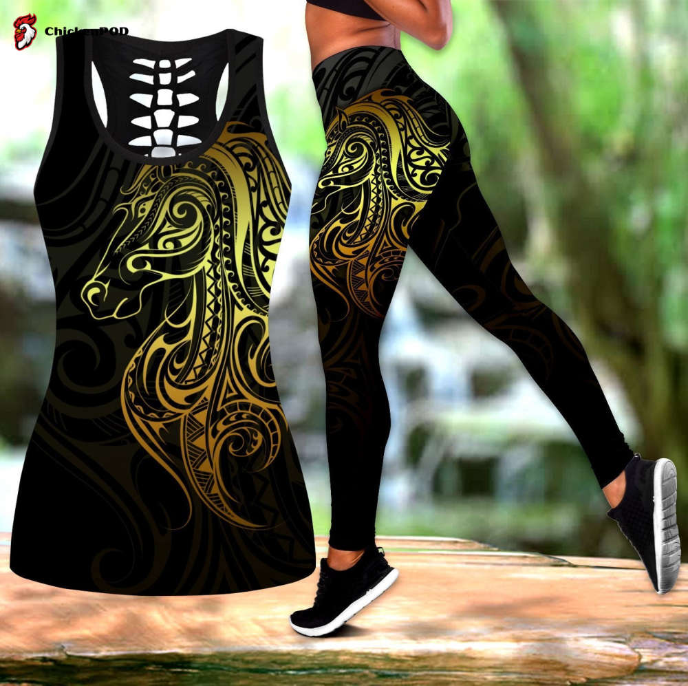 Amazing Polynesian Horse 3D Tattoo Legging & Tank top-ML