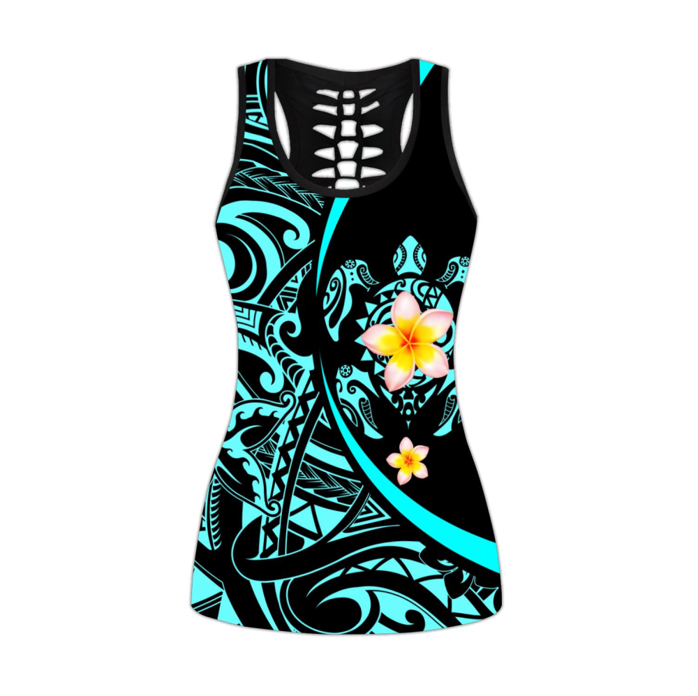 Amazing Polynesian Sea Turtle Tattoo & Hibiscus Legging & Tank top-ML