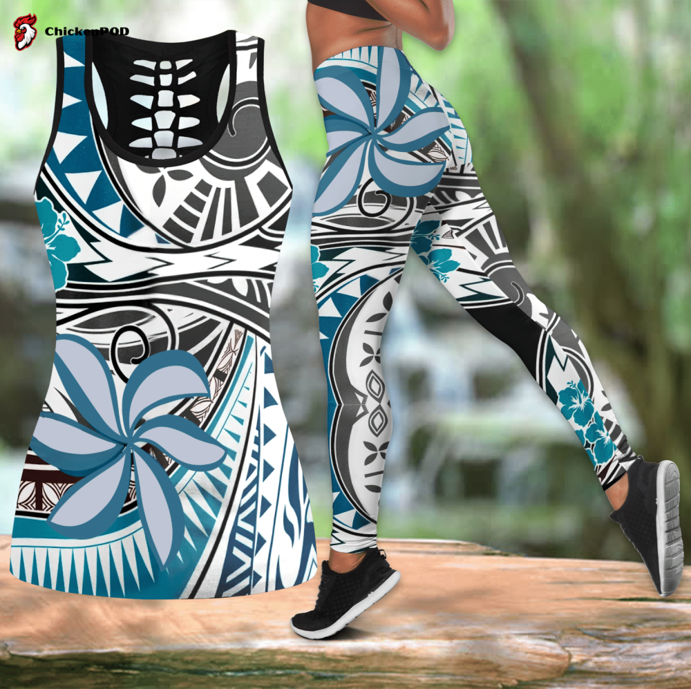 Amazing Polynesian Tribal Pattern And Frangipani Deluxe Legging & Tank Top ML