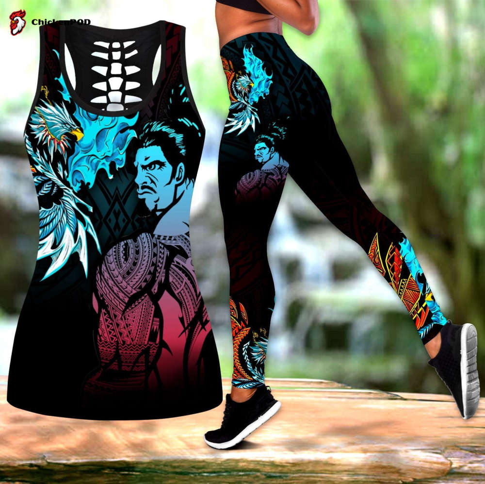 Amazing Polynesian Warrior 3D Tattoo Legging & Tank top ML