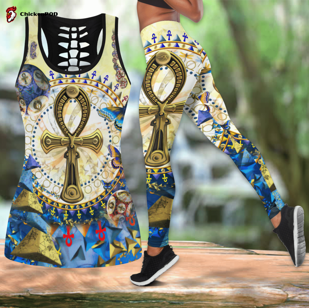 Ancient Egyptian ANKH Combo Hollow Tanktop + Legging Sport Gifts