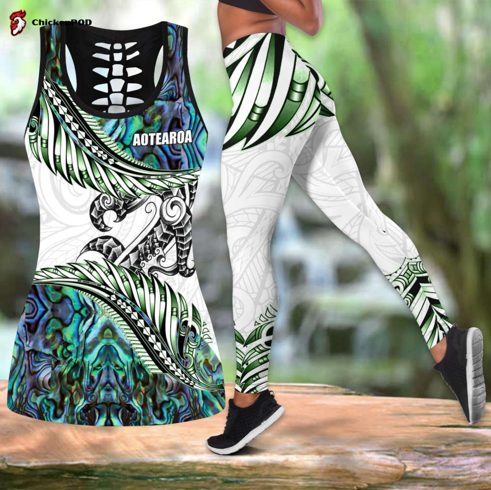 Aotearoa silver fern manaia paua shell combo outfit Legging + Tank For Women Sport Gifts