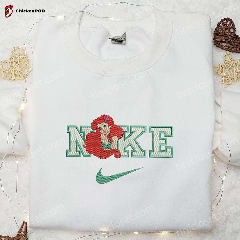 Ariel Flower x Nike Embroidered Shirt & Disney Princess Hoodie: Perfect Girls Gift!