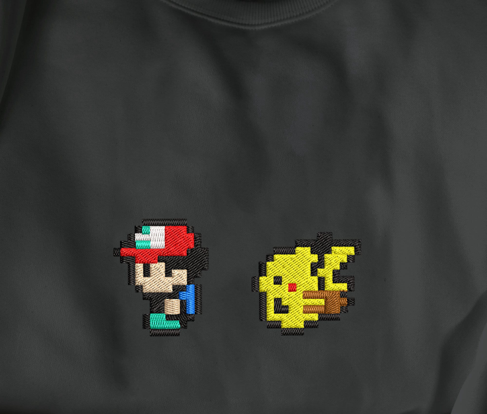 8 Bit Style Ash Pikachu Embroidered Sweatshirt – Perfect Christmas & Birthday Gift