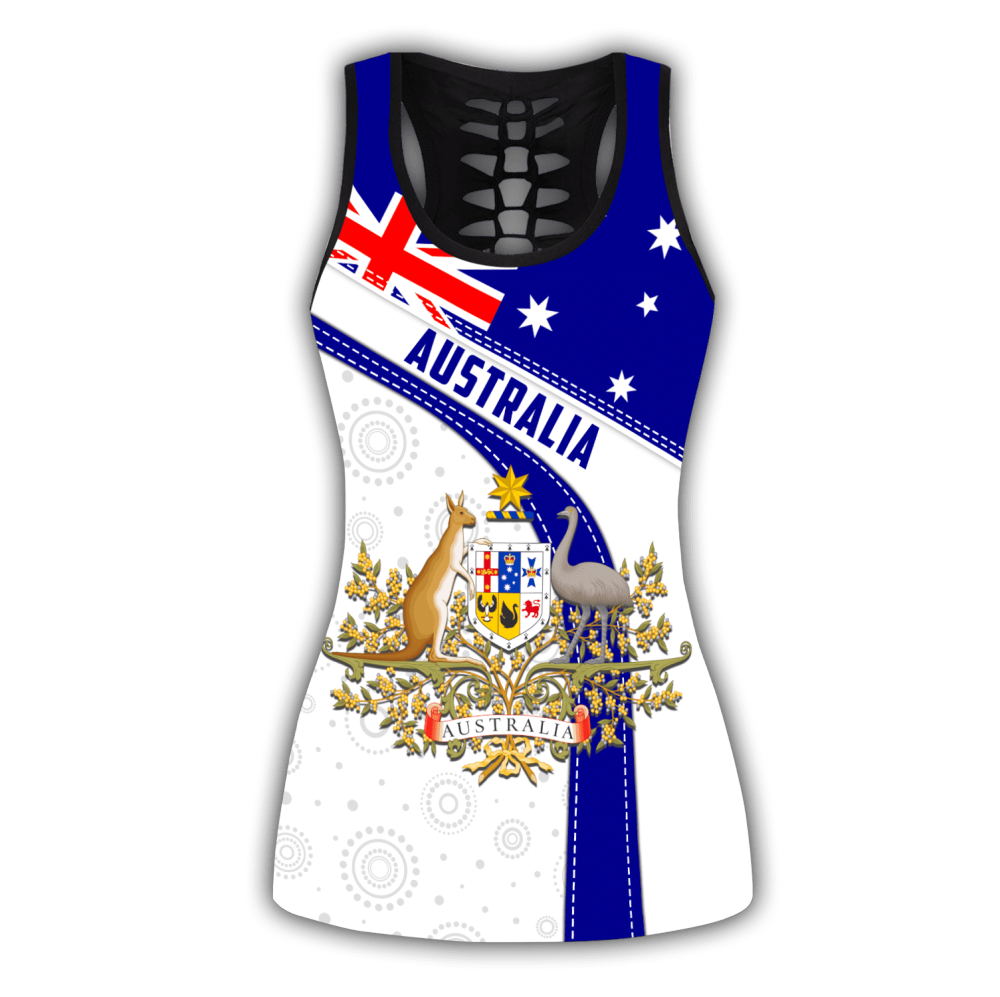 Australia Flag Coat Of Arm Printed Combo Legging Hollow Tank