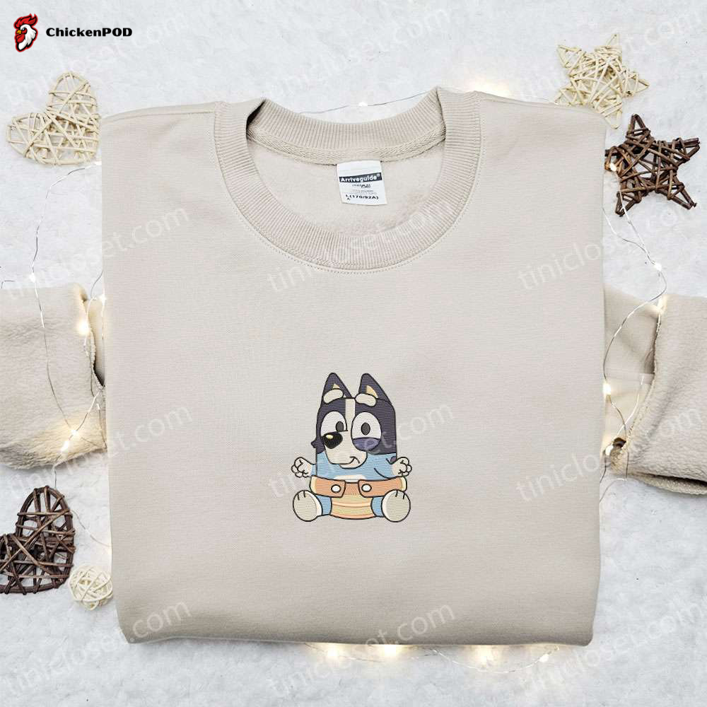 Baby Bluey Embroidered Shirt & Cartoon Hoodie: Perfect Gift Idea for Kids Cute and Trendy Designs