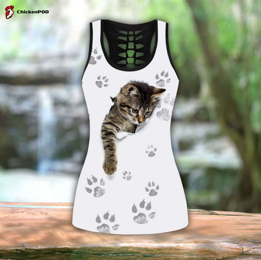 Baby Cat combo outfit legging + hollow tank For Women Sport Gifts PL