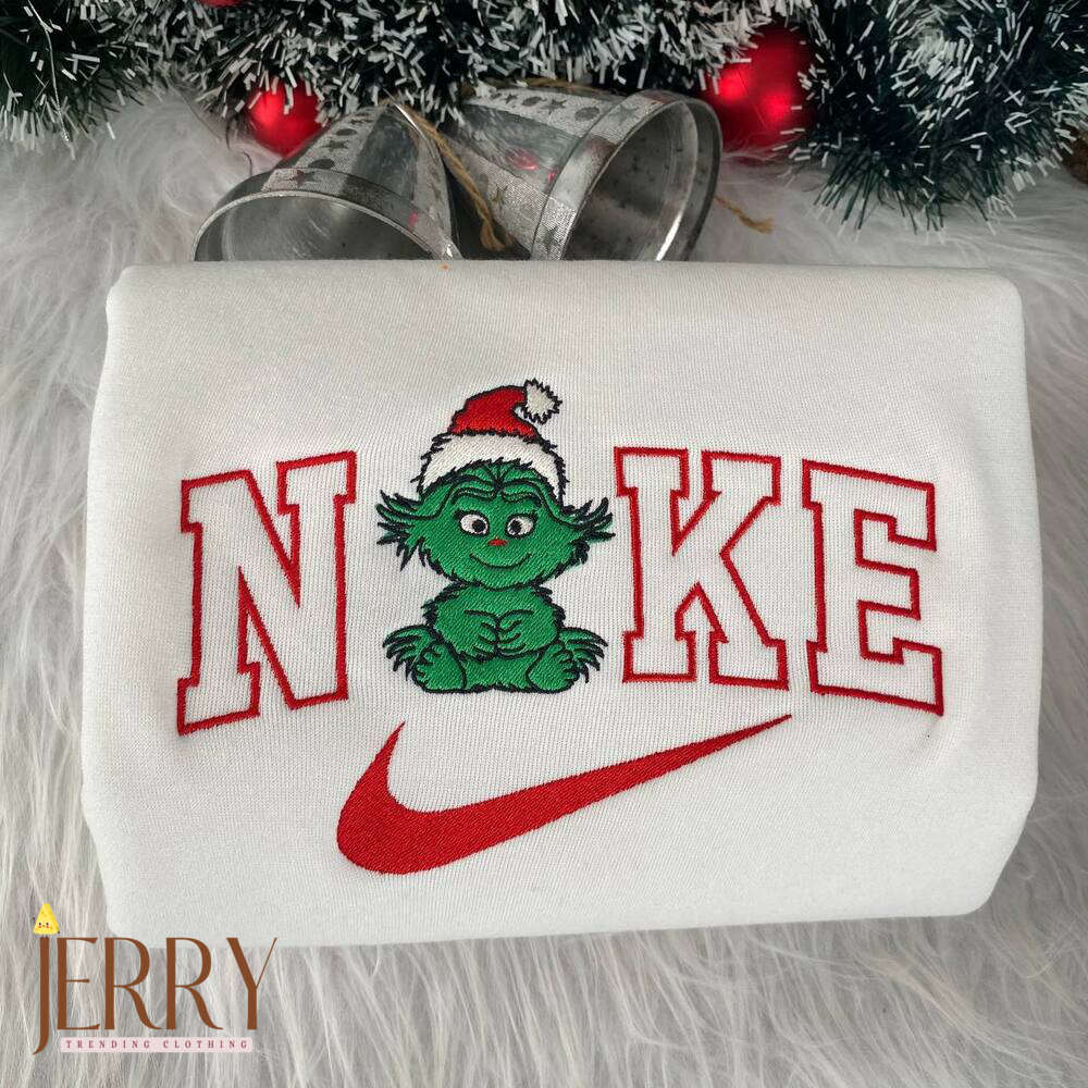 Get Festive with Mrs & Mr Grinch Face Nike Sweatshirt – Perfect Christmas Gift for Couples!