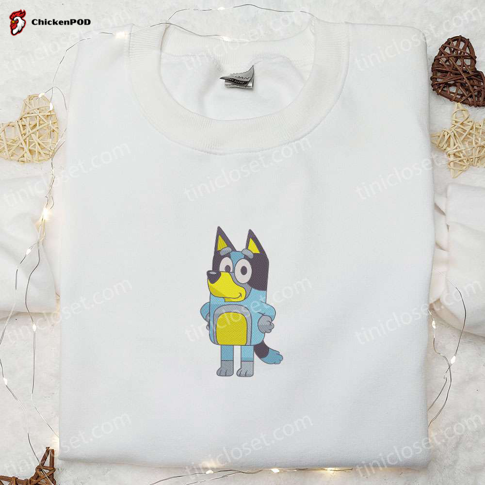 Bluey Cartoon Embroidered Hoodie and Bandit Heeler Shirt – Perfect Gift Idea for Fans