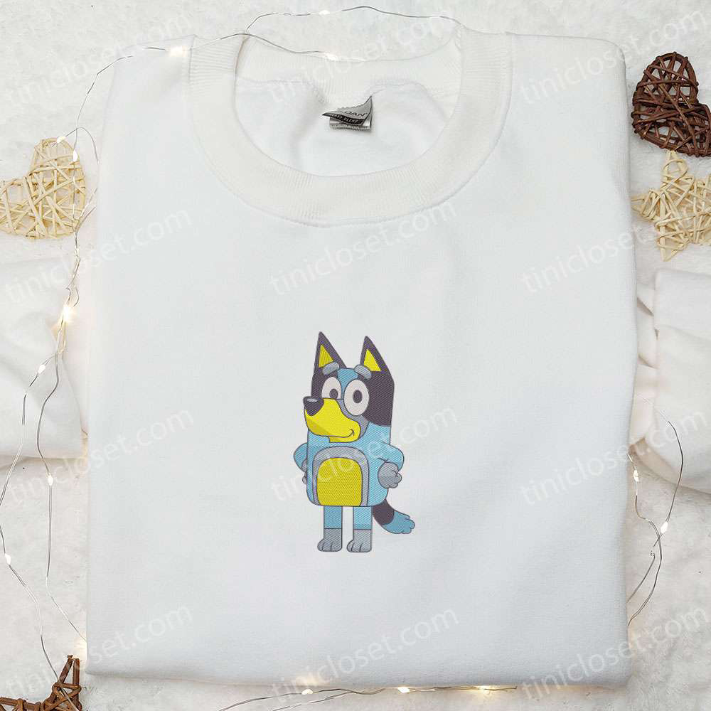 Bluey Cartoon Embroidered Hoodie and Bandit Heeler Shirt – Perfect Gift Idea for Fans