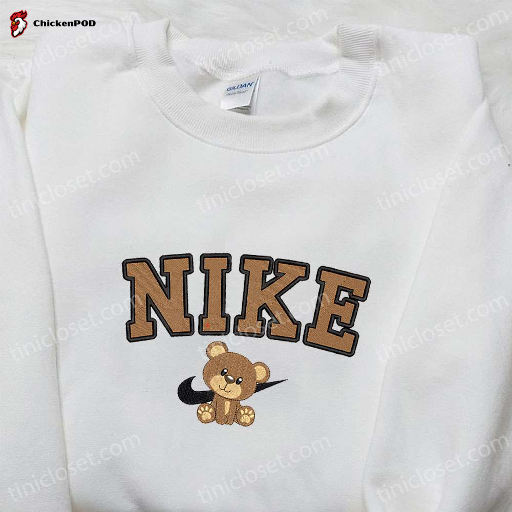 Bear x Nike Cartoon Embroidered Tshirt Nike Inspired Shirt Best Birthday Gift Ideas