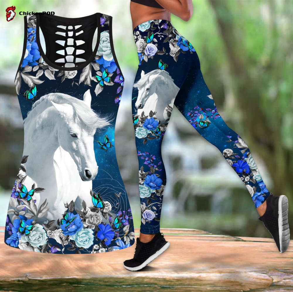 Beebuble Arabian Horse Blue Flower Combo Tanktop + Legging TNANA