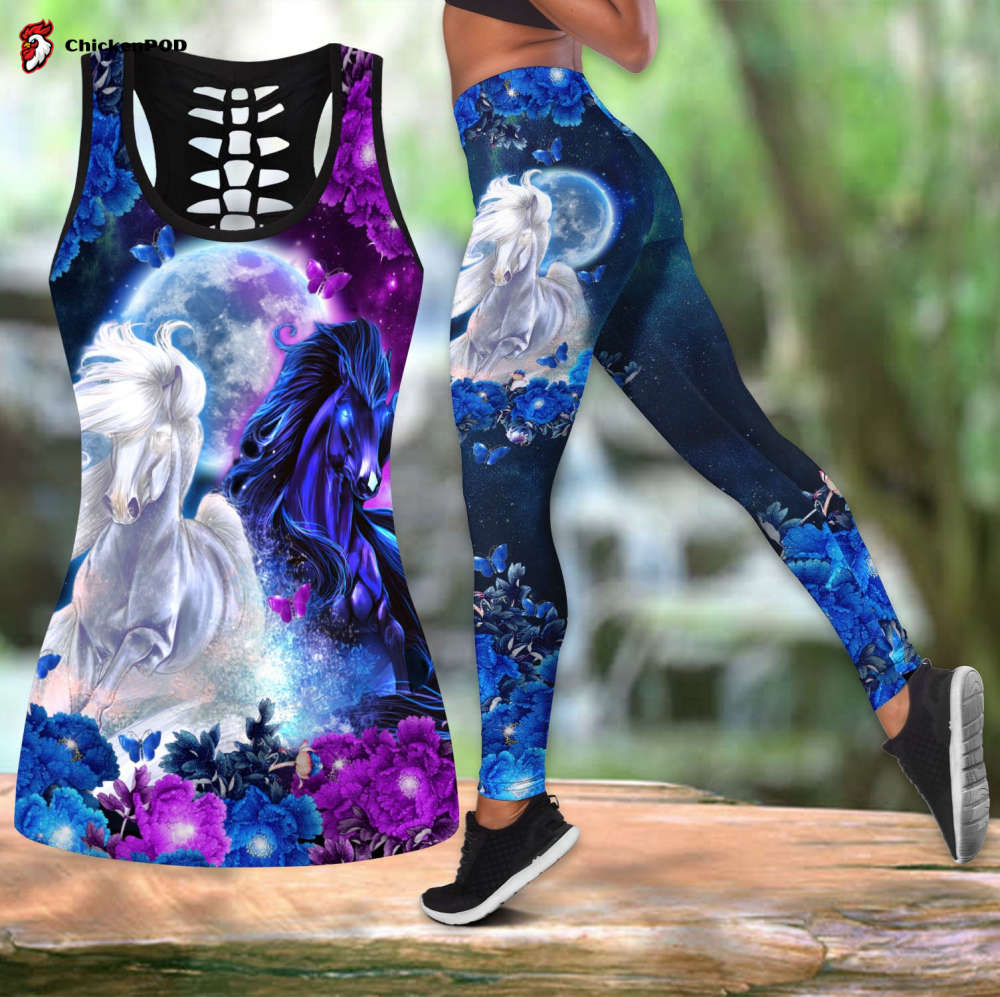 Beebuble Black and White Horse During Moon Combo Tanktop + Legging