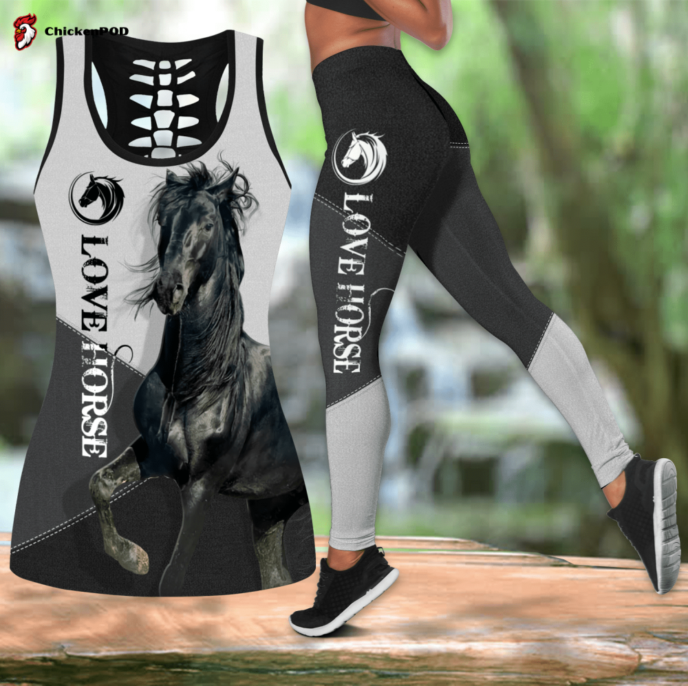 Beebuble Black Horse Lovers All Over Printed Combo Legging Tanktop