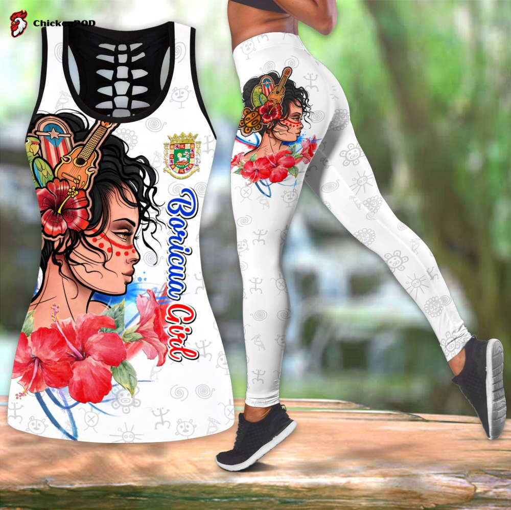 Beebuble Boricua Girl Puerto Rico Flag All Over Printed Combo Legging Tanktop