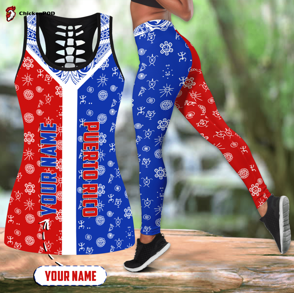 Beebuble Customize Name Puerto Rico Symbols Combo Hollow Tank Top And Legging Outfit MH