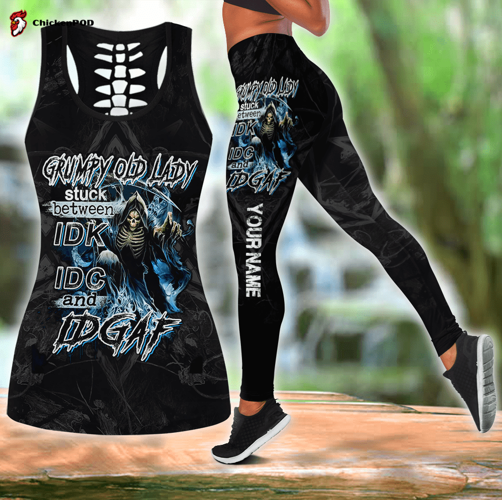 Native American Sugar Skull legging + hollow tank combo outfit Sport Gifts