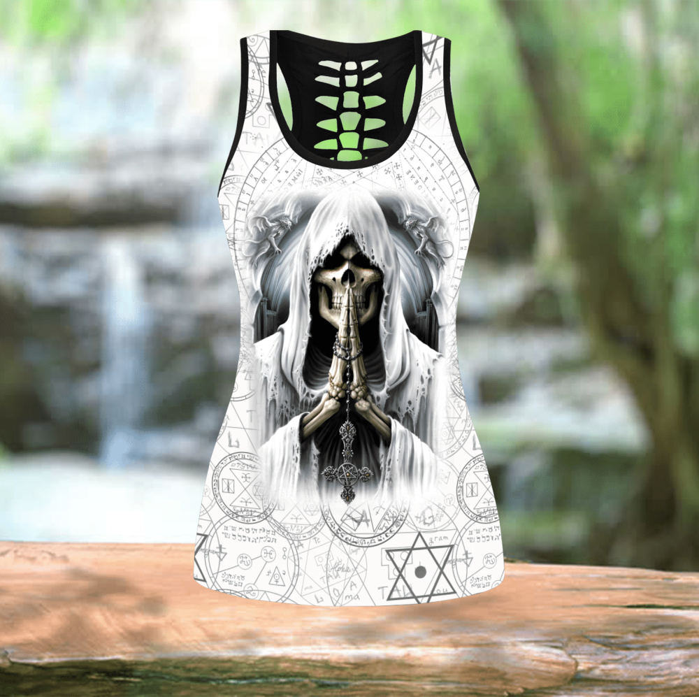 Beebuble God Of Death Skull Combo Hollow Tank Top And Legging Outfit MH