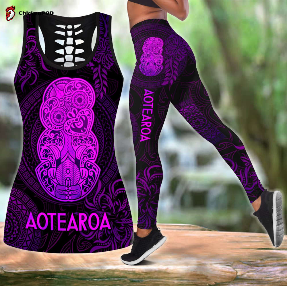 Beebuble New Zealand Maori Aotearoa Hei Tiki Purple Combo Tanktop Legging