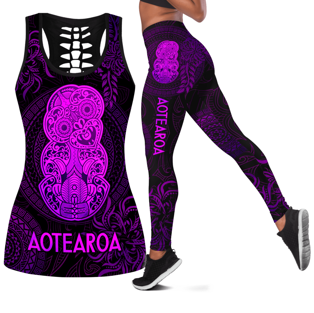 Beebuble New Zealand Maori Aotearoa Hei Tiki Purple Combo Tanktop Legging