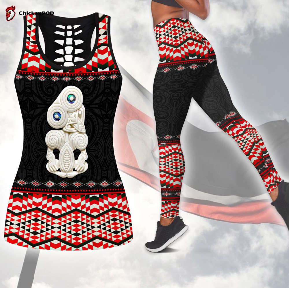 Beebuble New Zealand Maori Aotearoa Tiki D Over Printed Combo Legging and Hollow Tank