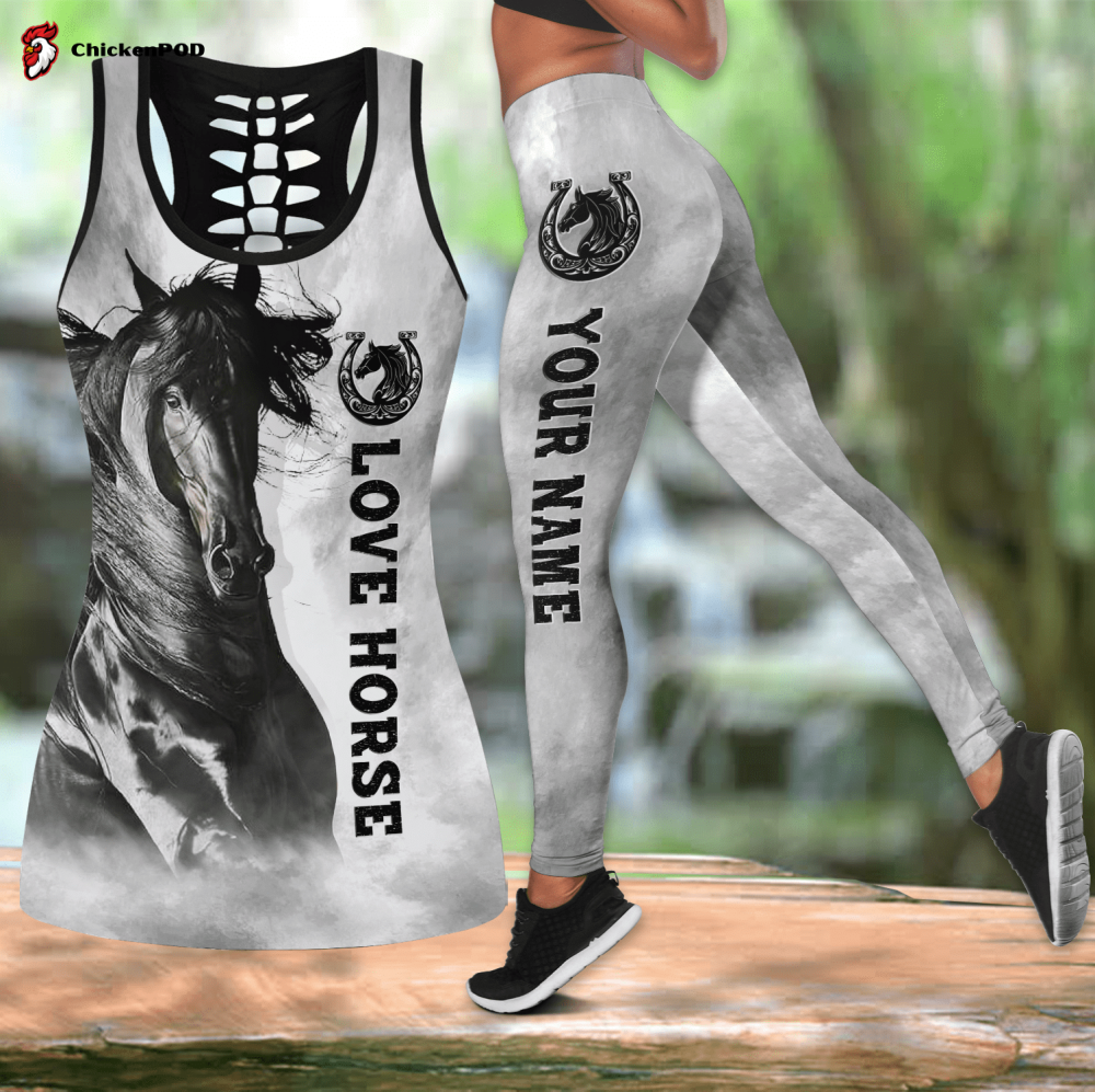 Beebuble Personalized Black Horse Lovers All Over Printed Combo Legging Tanktop